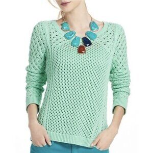 ANTHROPOLOGIE MOTH Stitched Medley Sweater in Mint Crochet Boho Pastel - Size M